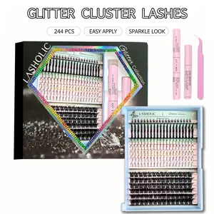 Glitter Color Cluster Lash Kit Various Colorful Cluster Eyelashes Extension Perfect to Makeup Cosmetic Super Wispy Mega Volume, Lash Inspo, Dramatic Lashes