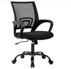 BestOffice | Ergonomic Office Chair | Mid-Back Swivel Desk Chair | Breathable Backrest & Lumbar Support | Adjustable Height | Sponge Seat | Rolling Wheels | Dark Black | for Adults & Women