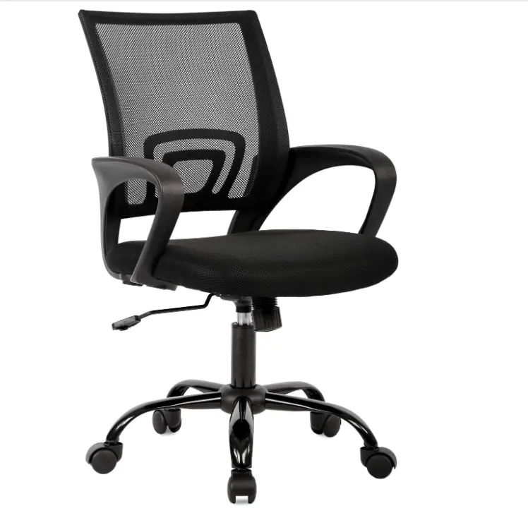BestOffice | Ergonomic Office Chair | Mid-Back Swivel Desk Chair | Breathable Backrest & Lumbar Support | Adjustable Height | Sponge Seat | Rolling Wheels | Dark Black | for Adults & Women