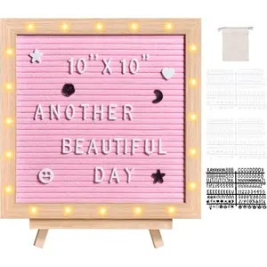 VEVOR Pink Felt Letter Board, 10x10 Felt Message Board, Changeable Sign Boards with 510 Letters, Stand, and Built - in LED Lights, Baby Announcement Sign for Home Classroom Office Decor Wedding