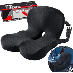 Seat Cushion for Truck Driver, Memory Foam Cushion with Adjustable Strap-Ergonomic Back Support and Sciatica Relief for Long Drives, Accessories for Semi Truck, Dark Gray