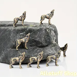 2pcs, Zinc Alloy Simulation Mini Wolf Ornament, Roaring Wolf, Retro Zinc Alloy Material, Moss Flowerpot Micro Landscape Ornament, Psychological Sand Table Ornament, Tabletop Gardening Potted Plant Decoration, Animal Mini Bonsai Decoration