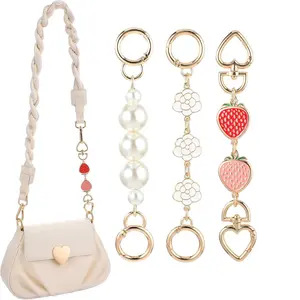 Purse Chain Extender - Fashion Chain Strap 3 Style Options Adjustable Strap Replacement for Women & Girls, Decorative Extension for DIY Wallet/Bag Making(Strawberry, Flower, Pearl), Adjustable Buckle Strap