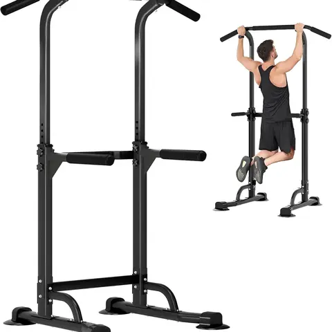 Dland 330LBS Heavy Duty Power Tower – 10-Level Adjustable Height, H-Shape Base, Suction Cups – Dip & Pull Up Station for Home Gym