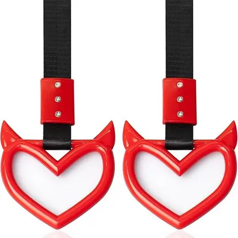 Two heart-shaped handle drift pendant keychains | Red devil-style car ornaments