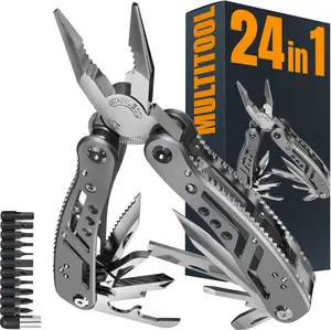 24-in-1 Multitool with Knife, Pliers & 11 Bits Sharp Stainless Steel - Multi Tool for Men - Ideal Gear with Tools for Camping Hiking, Survival, EDC - Best Gifts for Dad Husband Boyfriend 2238
