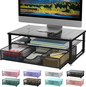 Computer Monitor Stand Riser, Desk Organizers and Accessories with Drawer, Office Desk Accessories & Workspace Desktop Organizers Storage for Printer Stand (Black)