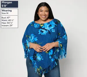 Attitudes by Renee Como Jersey Fringe Poncho