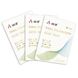 A-SUB Waterproof Glossy Vinyl Sticker Paper 3 Packs 75 Sheets 8.5x11" for Inkjet Printers Premium Print Result DIY Custom Stickers
