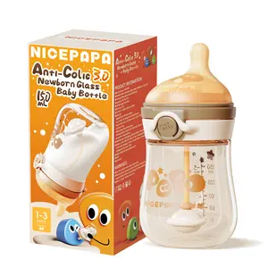 Nicepapa Newborn Glass Bottle 5oz – Natural Response Nipple, Anti-Colic, Perfect for Babies & Moms-to-Be