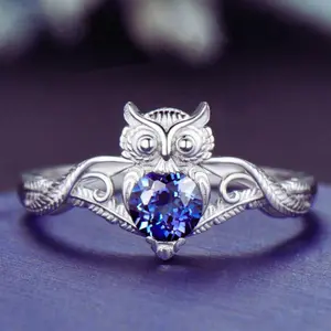 Personalized Exquisite Owl Cubic Zirconia Silver Plated Ring, Birthday Gift, Christmas Gift for Family and Friends