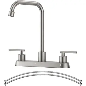 2 Handle Kitchen Faucet, Brushed Nickel Kitchen Sink Faucet, Stainless Steel Faucet for Kitchen Sink, 3 Hole Kitchen Faucet Without Side Sprayer