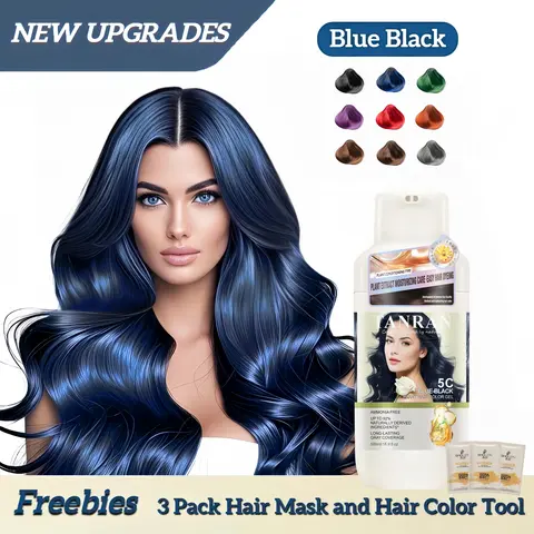 Semi Permanent Hair Dye Shampoo - Alcohol-Free, Ammonia-Free Blue Black & Blonde At-Home Color Bottle, Root Coverage, Youth Extracts, Mexican Nut Oil, Fast-Action Long-Lasting Formula for Fine & Chemically Treated Hair, 16.9 oz