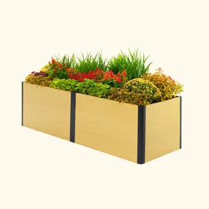 Vego Garden 26" Tall Woodgrain 2' x 8' Metal Raised Garden Bed with Steel Panels for Bend-Free Gardening and Long-Lasting Durability