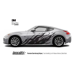 Matte Black Phanton Claw Design Full Side Decal Kit – Car Body Shred Graphics (3M Wrap Vinyl)