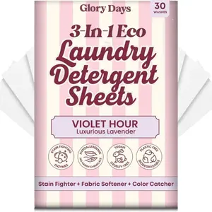 Glory Days 3‑in‑1 Eco Laundry Detergent Sheets – Plastic‑Free, Hypoallergenic & Color‑Protecting Laundry Strips – Cleans, Softens & Brightens Colors