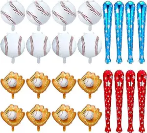 24 Pcs Baseball Party Foil Balloons Decorations Set Include 18 Inch Baseball Foil Balloons, 20 Inch Baseball Glove Jumbo Balloons, 30 Inch Baseball Bat Balloons for Baseball Birthday Party