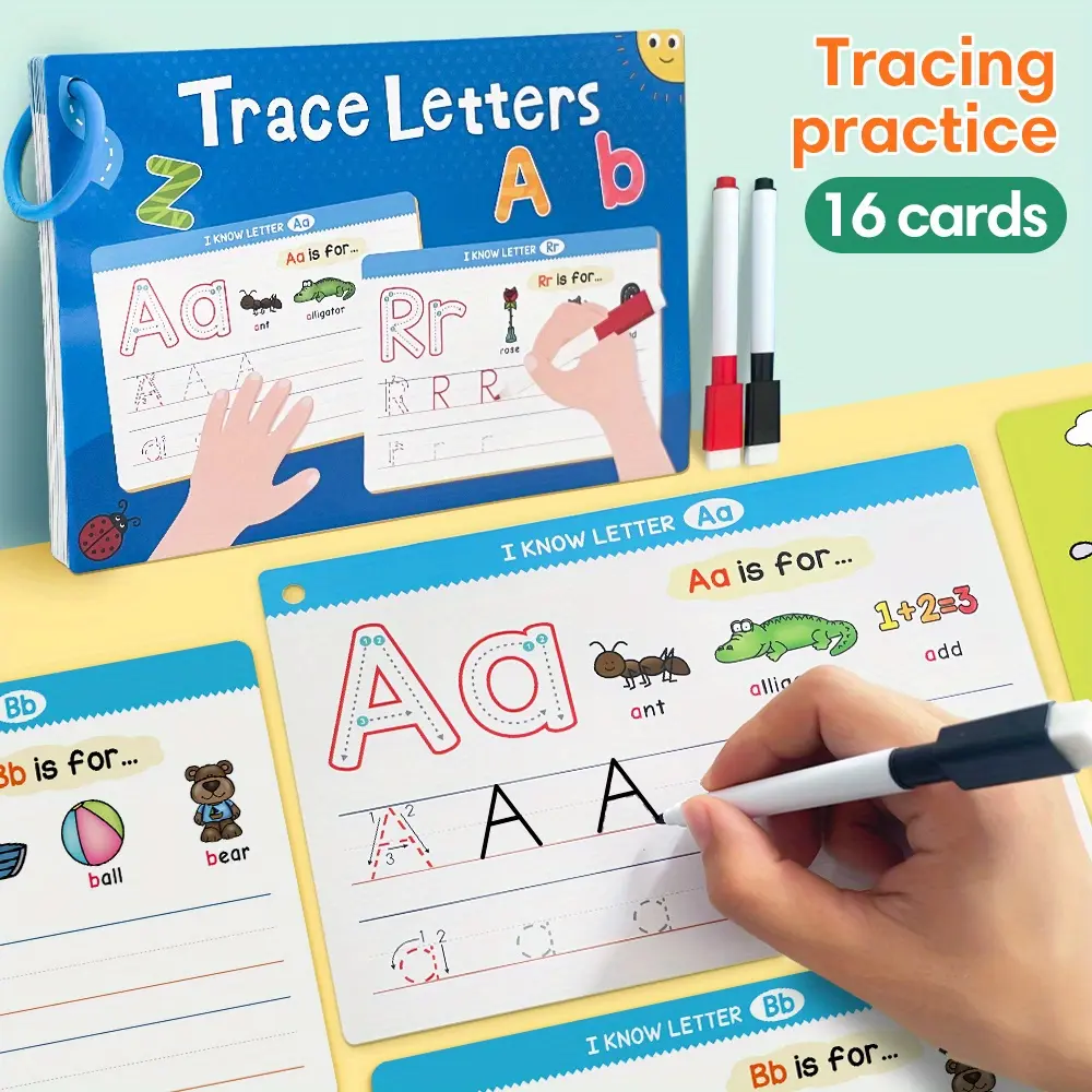 Reusable Tracing Letters A-Z Upper & Lower Case, Kids Pen Control Training Cards, Erasable Handwriting Practice Set for Children, Learning Materials, School Supplies