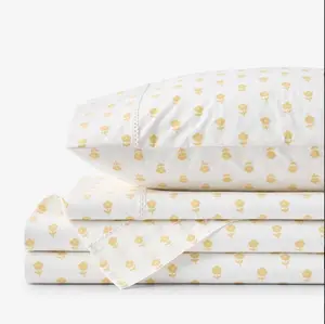 Mini-Prints Garment Washed Cotton Percale Bed Sheet Set - Flowers Yellow, Twin