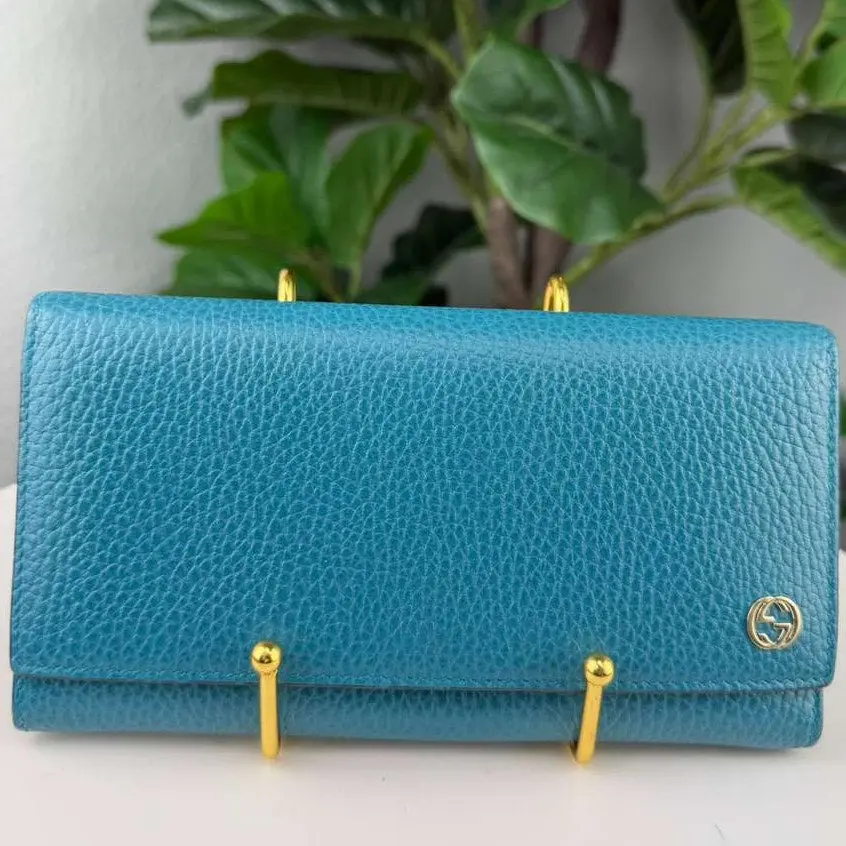 Pre-owned Gucci Unisex Interlocking G Logo Blue Turquoise Leather Long Continental Wallet Ample Space, Ideal for Everyday Use, Perfect Gift for Someone You Love, Special Gift