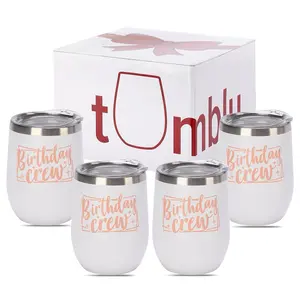 Birthday Crew Tumbler 4-Pack Set -12oz Insulated Cups for Milestone Birthdays - Ideal for 21st, 30th, & 40th Birthday Party Favors Gifts - Party Cups for the Ultimate Birthday Girl & Birthday Squad - Celebrate 21, 30, 40 Years with Elegant Drinkware Mugs