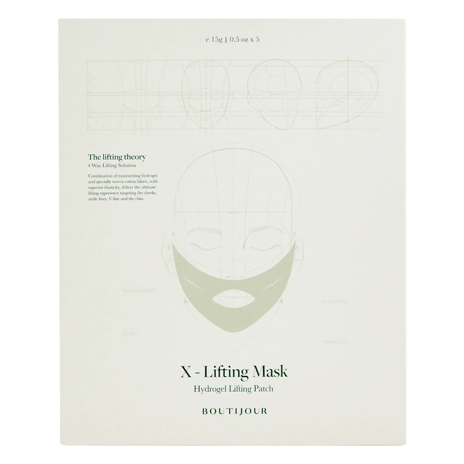 BOUTIJOUR l X-Lifting Mask 5 patches l Lifting & Contouring Hydrogel Lifting Mask infused with Lifting Ampoule designed for sculpting sagging skin