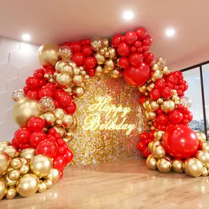 Red and Gold Balloon Arch Kit,  140Pcs Gold Red Confetti Balloons for Wedding Birthday