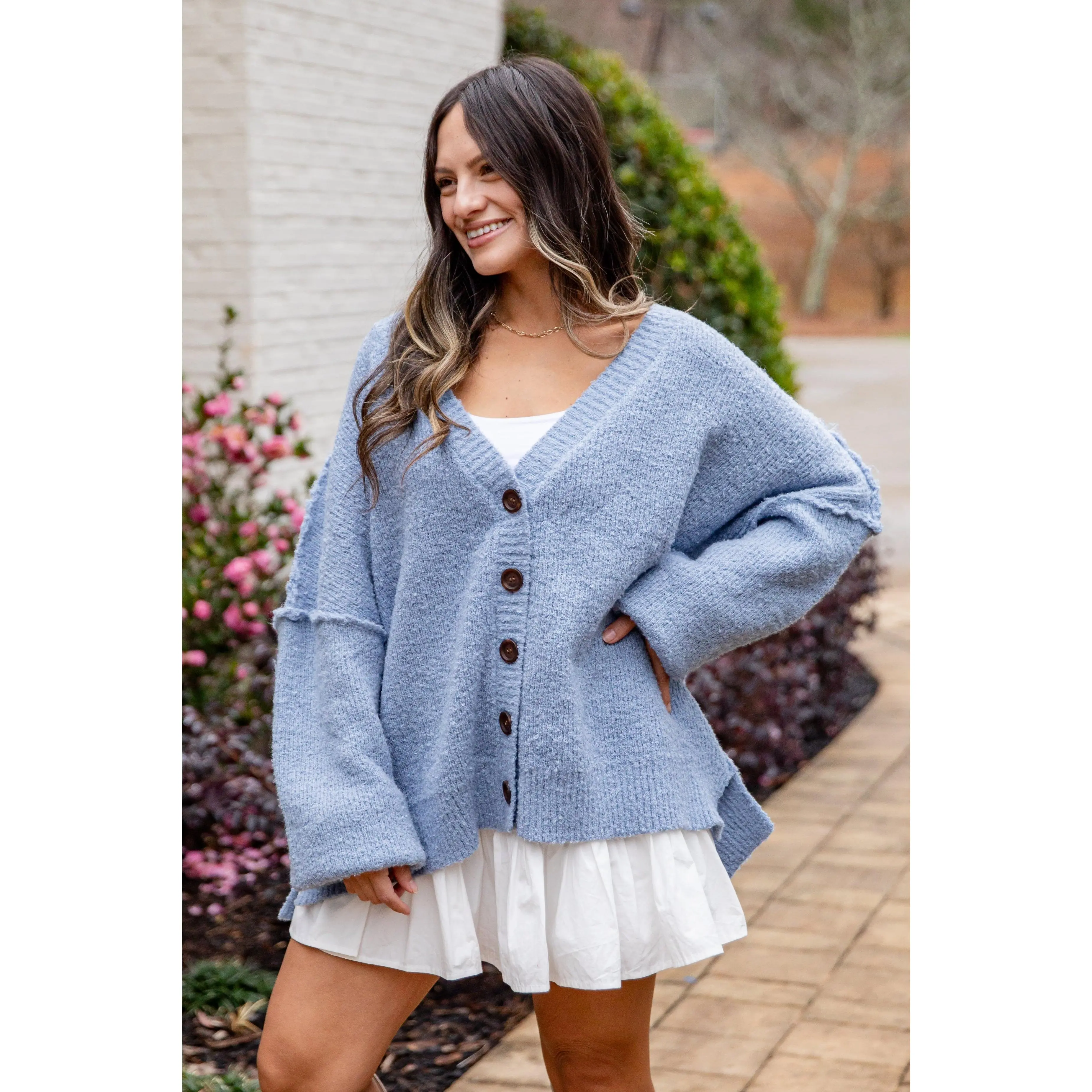 FINAL SALE - Calm Mountain Light Blue Button-Front Cardigan