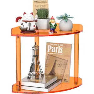2 Tier Acrylic Corner Shelf Organizer 9.5x9.5x8 Inch, Orange Countertop Corner Shelf for,, Bedroom, Office, Study Room