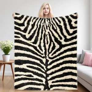 Zebra Print Flannel Throw Blanket, Black and White Animal Pattern Fleece Blanket, Trendy Y2K Preppy Room Decor, Soft Lightweight All-Season Plush Cozy Blanket for Couch Bed Sofa, 4 Sizes 30"x40" to 60"x80"