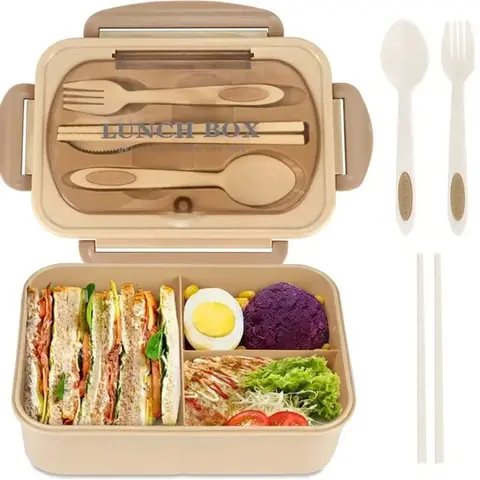 Adult Lunch Box Set, Leak-Proof Design, Microwave & Dishwasher Safe, Includes Fork Spoon Chopsticks, No BPA Material, Classic Style