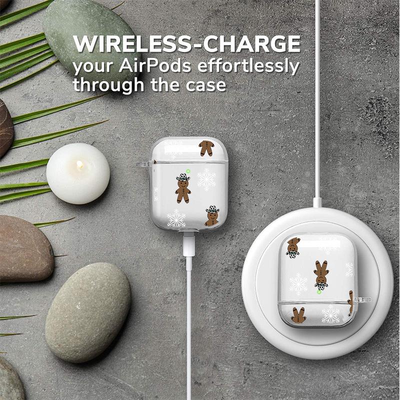 Cowboy Ginger Pattern TPU Soft Protective Case for Apple AirPods 4/3/2/1/Pro/Pro2 Transparent Earphone Cover with Keychain Attachment