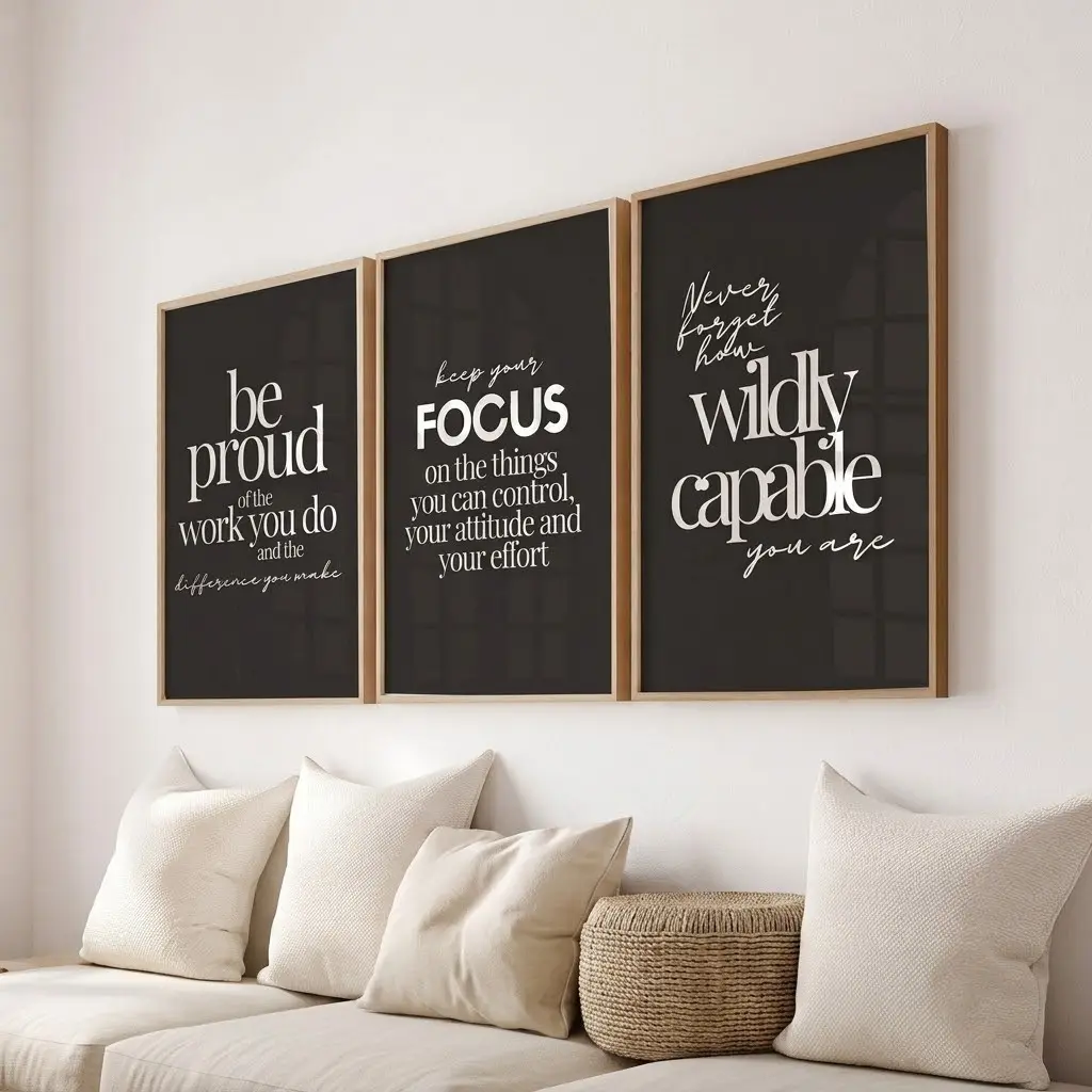 Women's Motivational Wall Art Set of 3, Black Inspirational Quote Prints for Office Decor, Growth Mindset Home Decor Posters