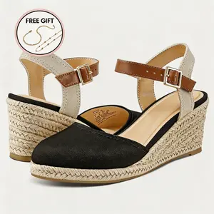 Women's Espadrille Low Wedge Heel Sandals with Buckle Ankle Strap Close Toe Casual Dressy Summer Platform Shoes