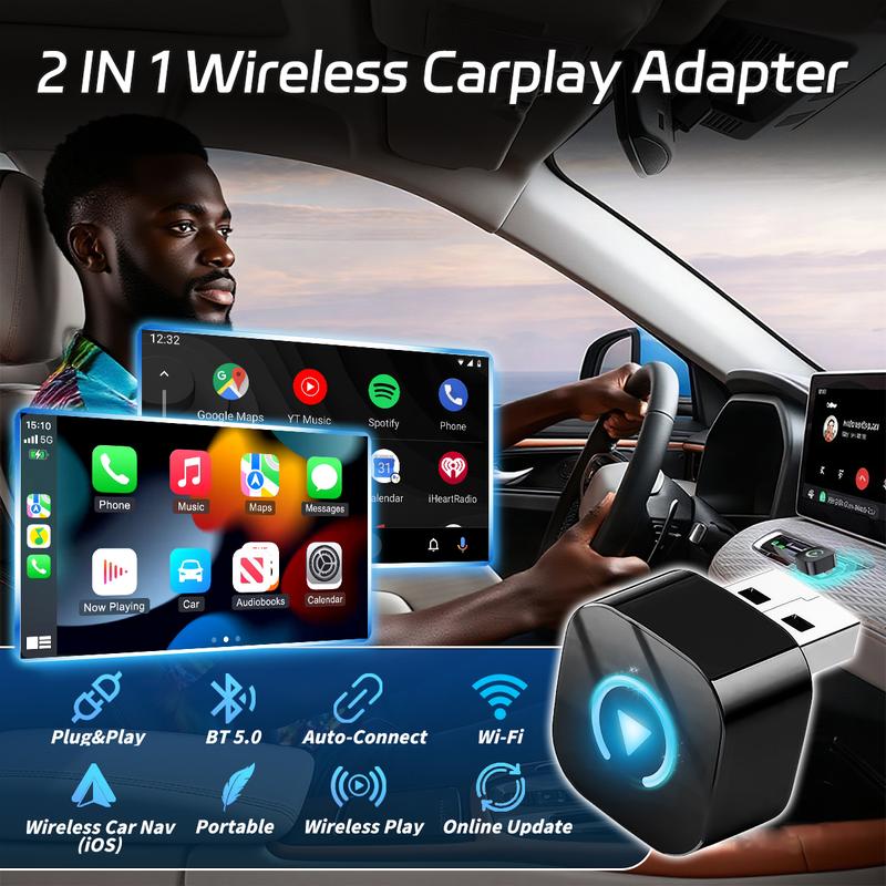 2026 Upgraded Wireless CarPlay, Compatible with iPhone and Android, converts Wired to Wireless, Supports Dual-Mode Bluetooth/WiFi Connectivity, Hands-Free Calls, Plug & Play, Car Video Players