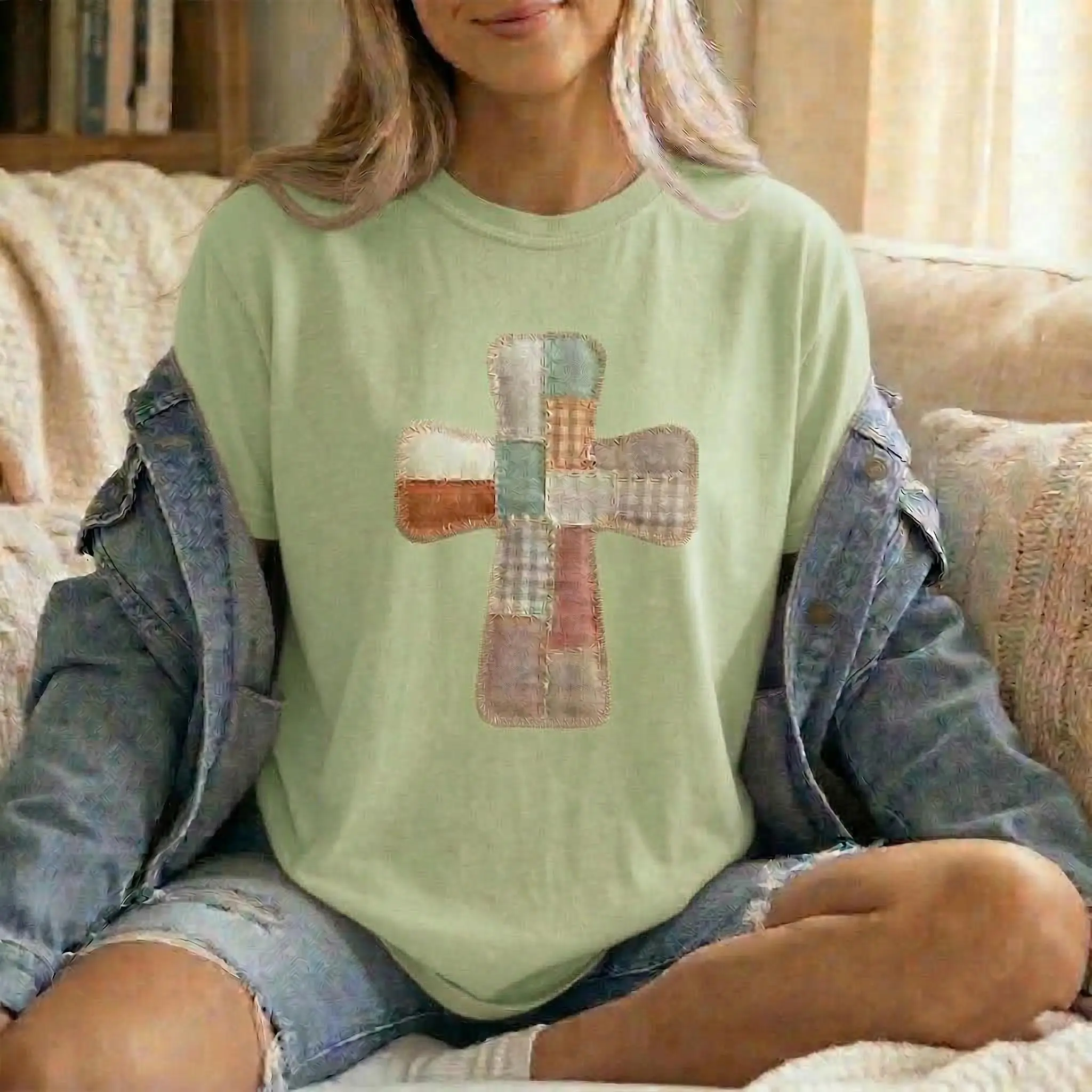 Comfort Colors® Faux Patchwork Cross Shirt