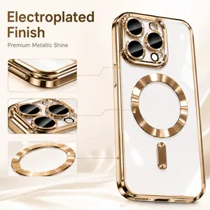 Luxury Magnetic Plating Clear Phone Case for iPhone 17 Air 16 15 14 13 12 11 Pro Max 16 Plus with Magsafe Wireless Charging Protection Casing Smartphone Cellphone Screen Protector