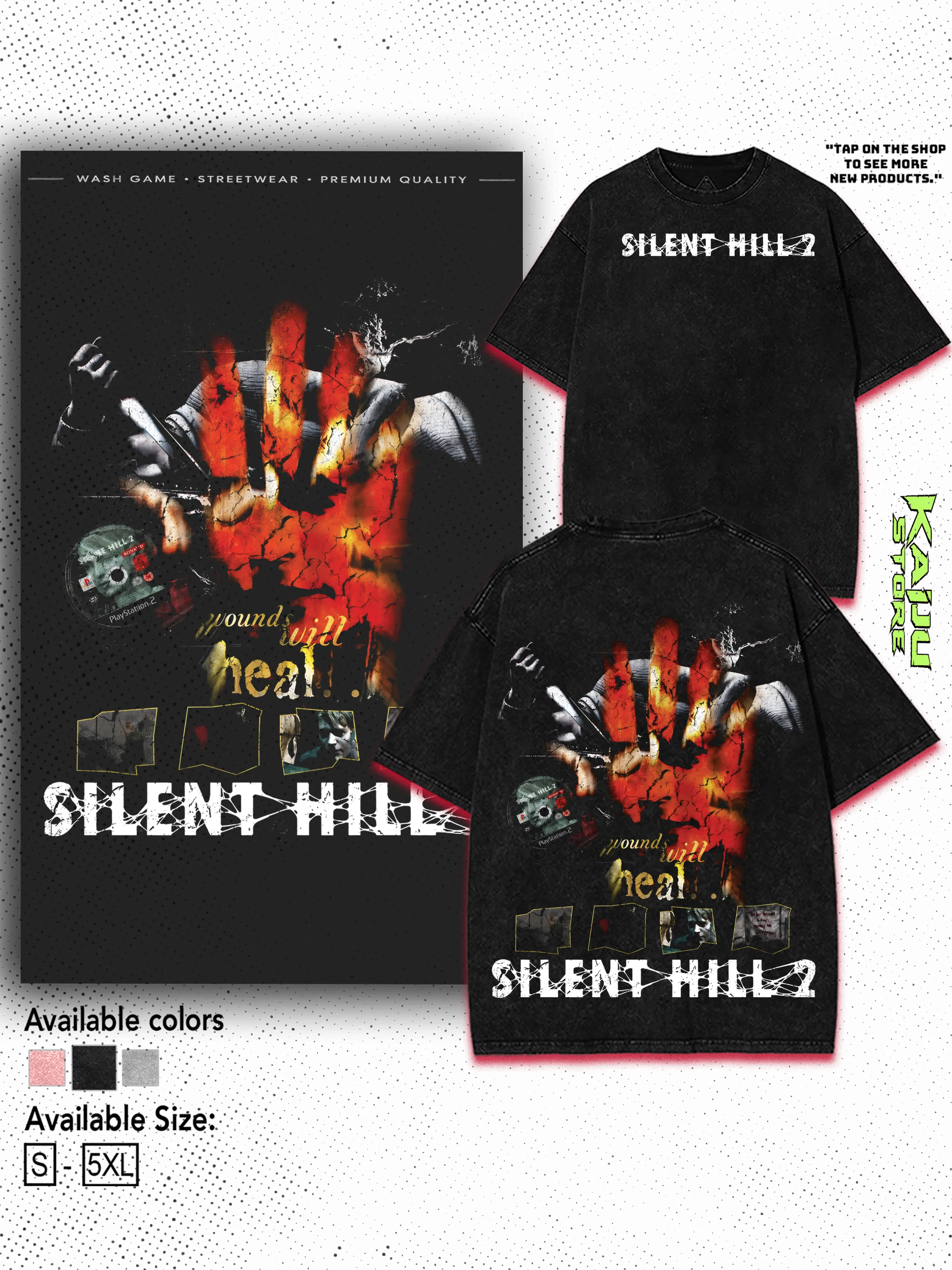 Silent Hill 2 Washed T-Shirt Double Printed Unisex Acid Washed Lightweight Cotton T-Shirt, Gift For Game Fan, Streetwear men gifts