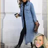 Women's Y2K Long Denim Collared Long Sleeve Windbreaker Coat Jackets, Fitted Casual Autumn Outerwear, Fashionable Jacket, Slim Fit Casual Fashion Lady Outerwear for Spring and Fall, Elegant College Style Womenswear