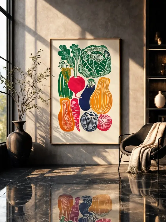 Farmers Market Vegetable Poster Colorful Cottagecore Kitchen Wall Art Print