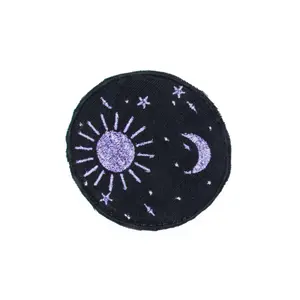 Purple Metallic Sun and Moon Embroidered Iron On Patch