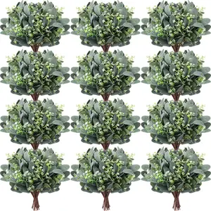 Mixed Eucalyptus Leaves Stems Bulk Artificial Eucalyptus Leaves with White Seeds Artificial Silver Dollar Sprays Faux Oval for Floral Wreath Bouquets Wedding Greenery Decoration