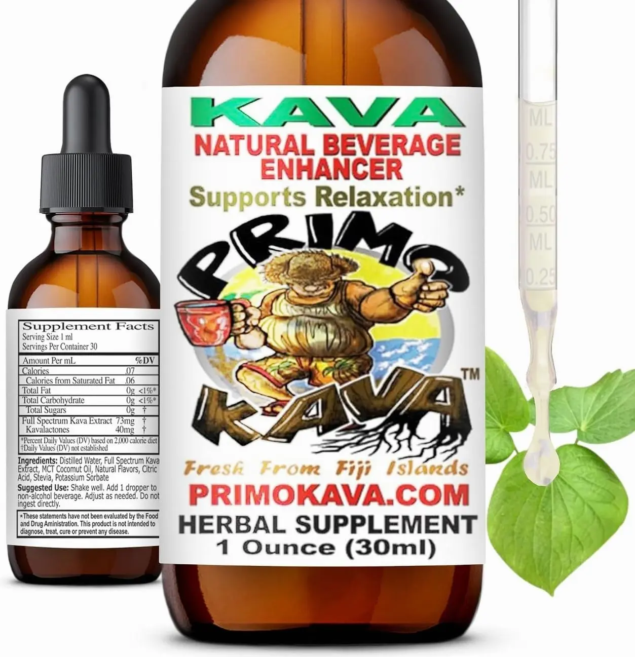 Kava Drops | Water Soluble Kava Extract | Concentrated Tincture Beverage Enhancer | Authentic Kava Kava from Fiji, 40mg Kavalactones | 1oz