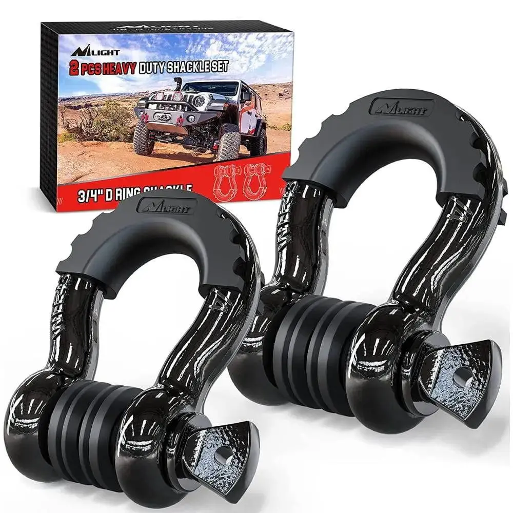 Nilight Heavy Duty 3/4 in Drop-Forged D-Ring Shackle Pair, Off-Road Recovery Shackles, with Matching Washer Set, Black, Heavy Duty Shackles Vehicle Car Accessories