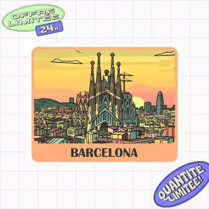 Barcelona Travel Sticker – Vintage Sagrada Familia Vinyl Decal for Luggage, Laptop & Water Bottle U