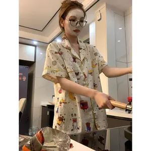 Kawaii Miffy Loungewear Set Women's Summer Instagram-Style Cute Rabbit Print Short Sleeve Shorts & Casual Lightweight K-trend