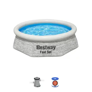Bestway Round Inflatable Outdoor Swimming Pool with Filter Pump, Gray