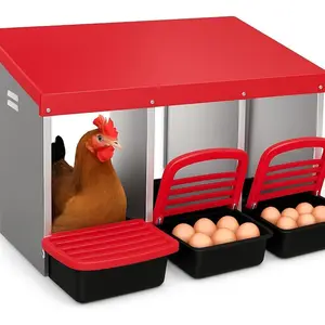 3-Compartment Chicken Nesting Box With Roll Out Design and Swing Perch, Metal Nesting Box for Chicken Coop,Rollout Egg Collection