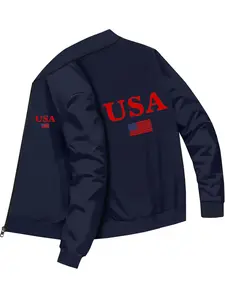 Trendy Casual USA Flag Printed Baseball Jacket for Daily Leisure and Fashionable Outfits