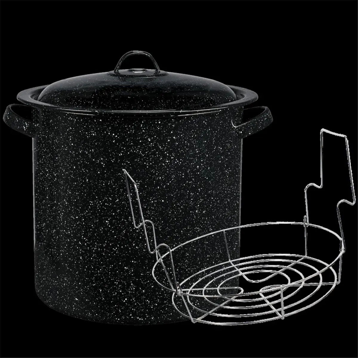 212 MAIN Porcelain Scratch-Resistant Enamel Steel Water Bath Canner - 15.5 qt Capacity, Black, Includes Lid and Jar Rack